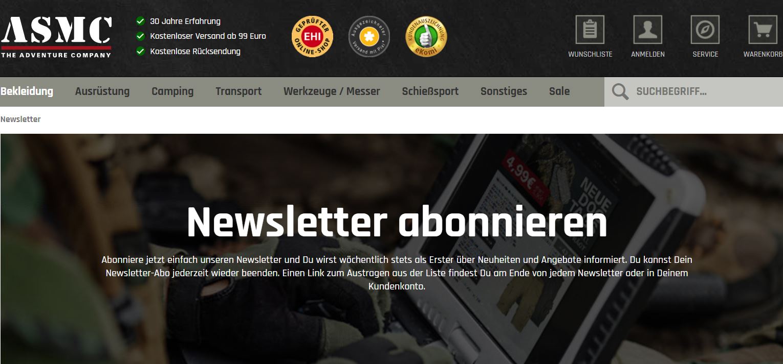 Newsletter Anmeldung & 5% ASMC Gutschein